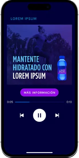 Ejemplo visual de audio ads dentro de una interfaz móvil de reproducción.